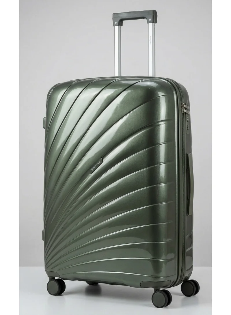 هاياك مجموعة من 3 حقائب سفر | عربة أمتعة صلبة من البولي بروبيلين (PP) | حجم المقصورة: 20 بوصة، حجم متوسط: 24 بوصة، حجم كبير: 28 بوصة | رمادي مخضر